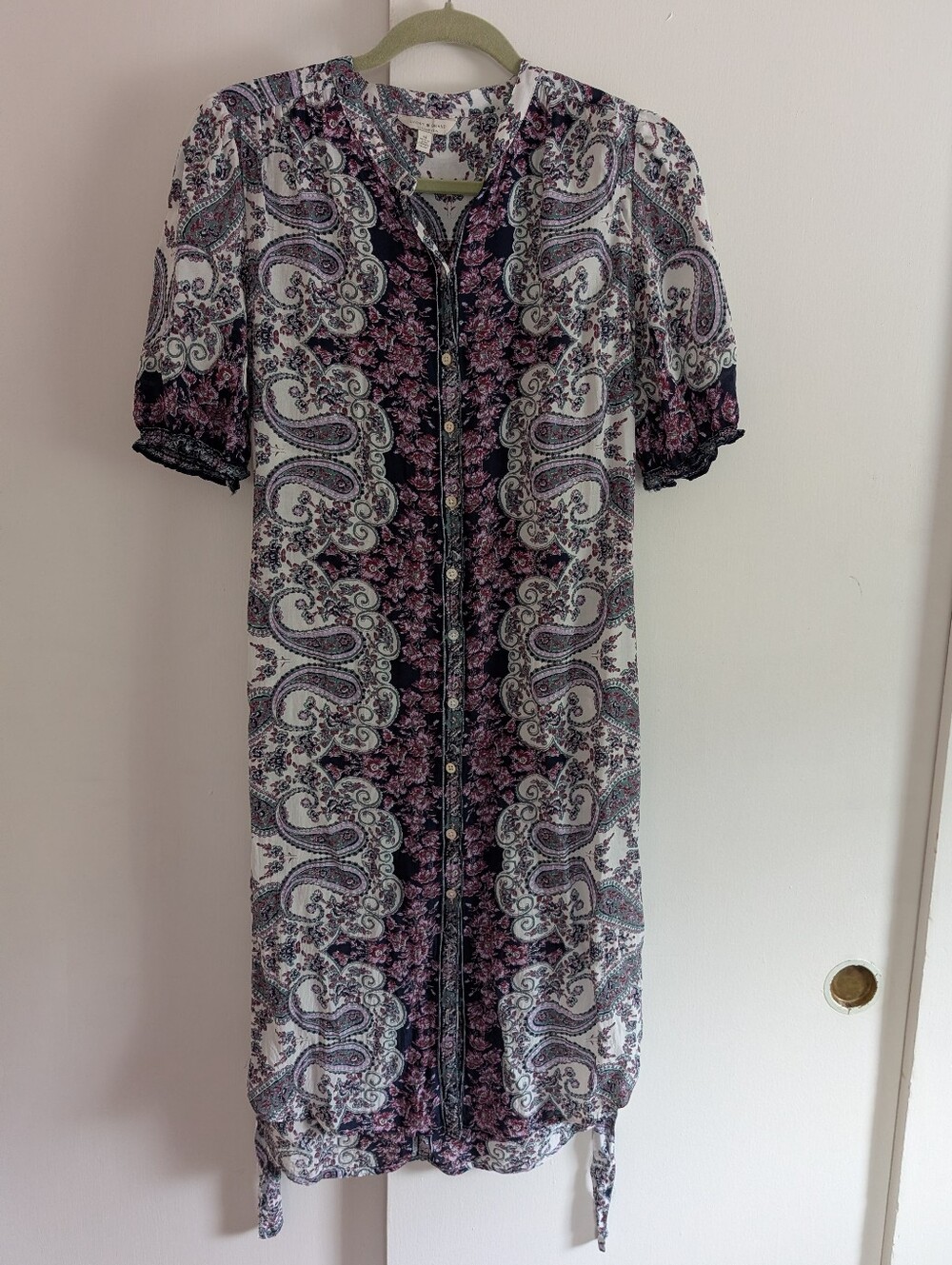 Lucky Brand Paisley Print Button-Front Midi Dress Purple and White Size Medium
